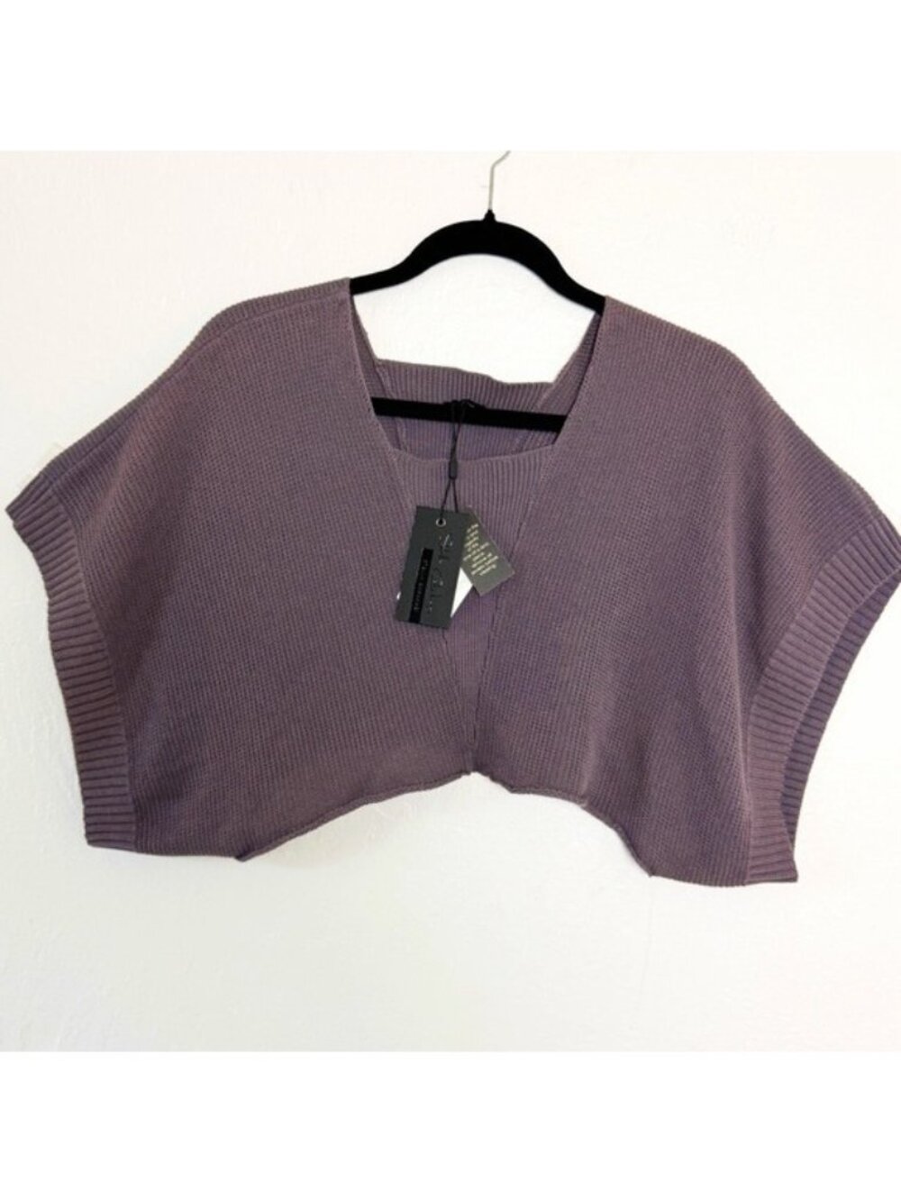 Stella Carakasi Shrug purple Open Knit Dolman Sleeve Cropped sweater Small